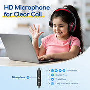 EarFun K1 Kids Headphones Wired with Mic, Volume Limit Headphones for Kids | Portable Wired Headphone with Shareport, Stereo Sound, Foldable Headset for School/Toddler/Tablet/iPad/Kindle, Black Red