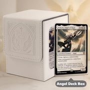 Venssu Angel Themed MTG Deck Box with Commander Display (White and Grey) | Holds 120 Single/100 Double-Sleeved Cards, Fit MTG/PTCG/OPTCG Cards, Strong Magnet, PU Leather, With 2 Dividers & 1 Toploader
