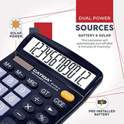 CATIGA 12 Digit Desk Calculator, Desktop Calculators with Large LCD Display & Big Buttons, Basic Simple 4 Function Solar Calculator, Dual Power Solar & Battery for School, Office & Home (CD-2786)