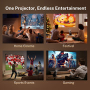 [Built-in Apps] Mini Projector 4K Supported, Android TV OS & Phone Remote | Projector with WiFi 6 & Bluetooth 5.4, Short Throw, Auto Keystone and 180° Rotation for Bedroom, Home Cinema and Outdoor Use