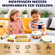 Kids Drum Set with Montessori Wooden Musical Instruments and Music Toys | Wooden Drum, Montessori Wooden Toys, Percussion Instruments, Preschool Learning, Classroom Use, Birthday Gift