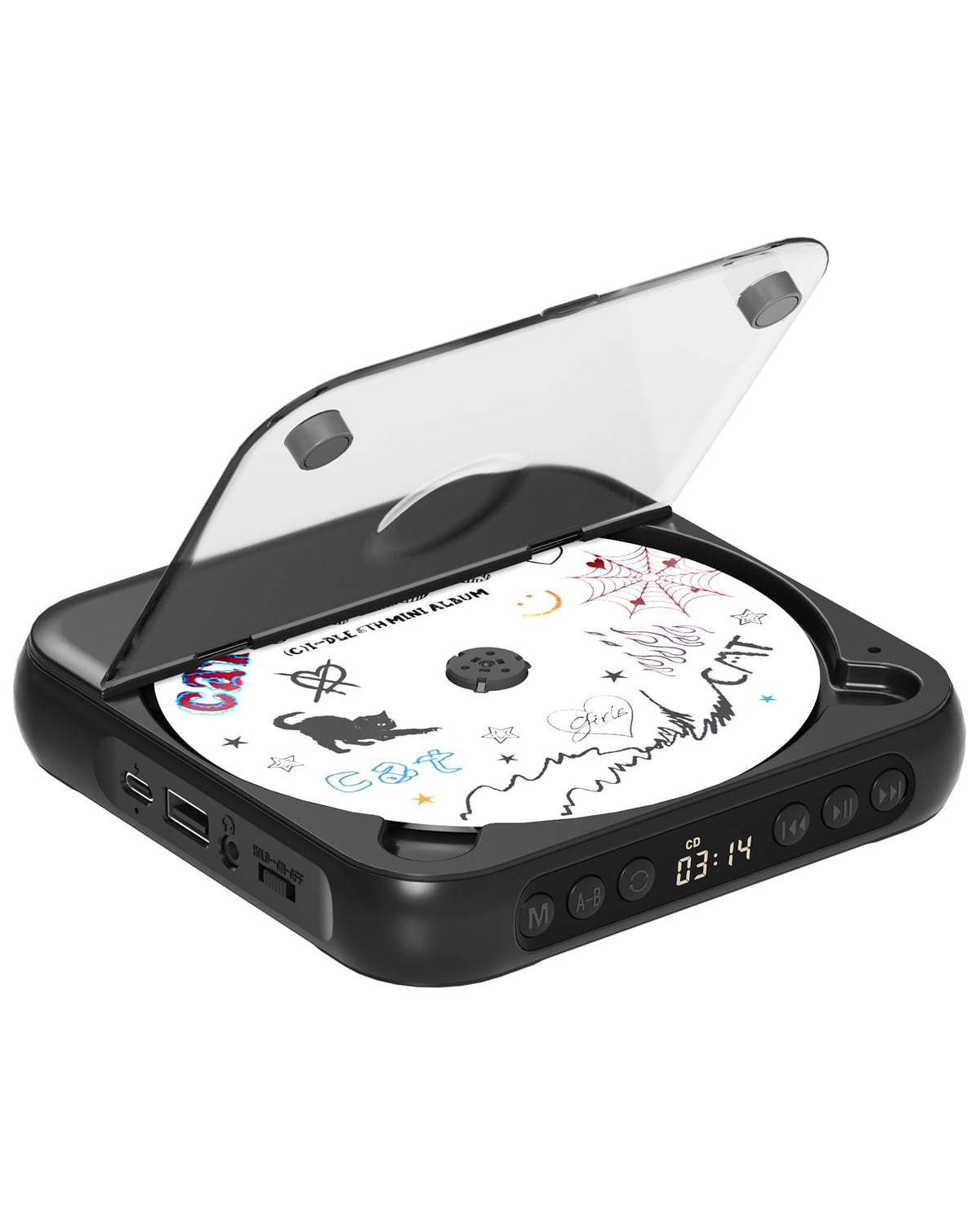 ENVYCLOUD CD Player Portable with Dual Stereo Speakers, Rechargeable Portable CD Player with Bluetooth for Home with Headphones,Black