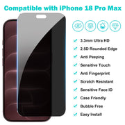PEHAEL for iPhone 18 Pro Max Privacy Screen Protector+Camera Lens Protector | 3+3 Pack, Installation Frame, Cleaning kits, Anti-Spy Private, Anti-Scratch, 9H Tempered Glass, Case Friendly