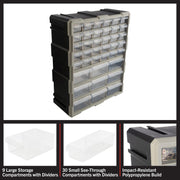 39-Drawer Plastic Small Parts Organizer, Black for Desktop, Tabletop, or Wall Storage Drawers for Organizing Hardware, Crafting Supplies, Garage, or Classroom
