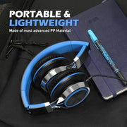 AILIHEN C8 Kids Wired Headphones with Mic for School, 3.5mm Jack, BlackBlue | On Ear Headsets and Volume Control Foldable, Corded Computer Chromebook for Children Teens Classroom Online Learning Travel