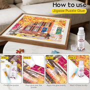 YAKAMOZ Jigsaw Puzzle Glue Clear with Silicone Brush, Sponge Head, 120mL | Clear Drying Formula | Protect Finished Puzzle Artwork | Easy Sponge Head Application