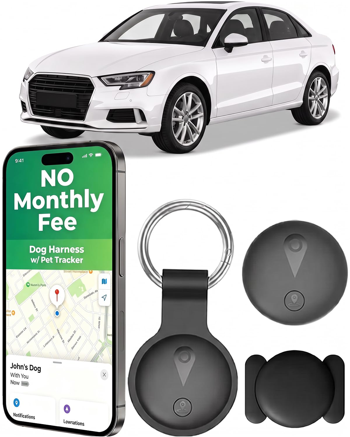 GPS Tracker for Vehicles, Real-Time Undetectable GPS Tracker for Car - No Monthly Fee & SIM Card for Hidden Magnetic GPS Locator for Android and iPhone, Ultra-Slim, IP68 Waterproof, Safe & Durable