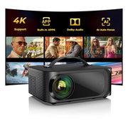 ONOAYO Outdoor-Projector-4K with AI Auto Focus,50WDolby Audio,Built-in Apps | High Brightness, Smart OS 2.0, Movie Projector with WiFi Bluetooth, Portable Proyector for Bedroom/Ceiling/Camping