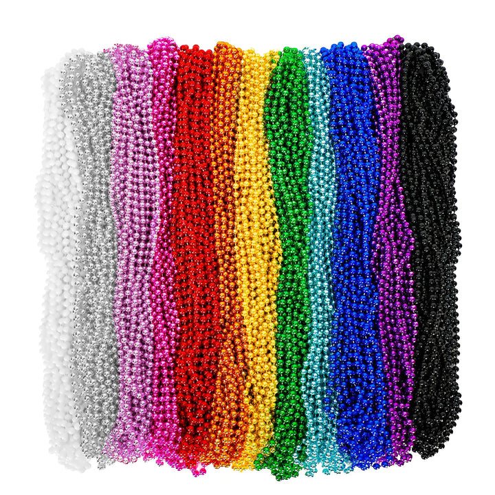 Huskein Bead Necklace, 120PCS Mardi Gras Beads, 33" Colorful Mardi Gras Beads Necklaces, Women Men Party Costume Accessories Parade Throws Bulk Party Favors for Christmas Pirate Carnival