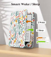 Moko Case for 7"/6.8" Kindle Paperwhite 12/11th Gen & Kindle Colorsoft for Signature Edition 2024, Slim PU Shell Cover with Auto-Wake/Sleep, Flowers