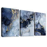 3 Panels Wooden Framed Navy Blue White Gold Marble Canvas Wall Art Painting on Canvas Print Picture for Living Room Hallway Stairs Bedroom Bathroom Wall Decor Ready To Hang 90x40cm(12"x16"x3pcs)