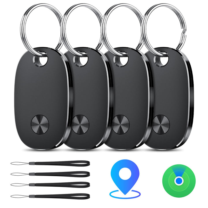 Air Tracker Tags-4 Pack, Bluetooth Tracker Works with Apple Find My APP (iOS Only), Backpack, Suitcases, Replaceable Battery, IP67 Waterproof Tracking Tag (4 Black)