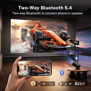 [Built-in Apps] Mini Projector 4K Supported, Android TV OS & Phone Remote | Projector with WiFi 6 & Bluetooth 5.4, Short Throw, Auto Keystone and 180° Rotation for Bedroom, Home Cinema and Outdoor Use