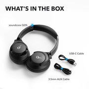 Soundcore by Anker Q20i Hybrid Active Noise Cancelling Headphones, Black | Over-Ear, Bluetooth, 40H ANC Playtime, Hi-Res Audio, Big Bass, Transparency Mode, Customize via App, Travel, Home, Office