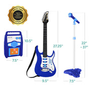 Best Choice Products Kids Electric Guitar Set with Microphone & Amp, Interactive Musical Toy for Boys & Girls, Lights & Sounds, Demo Songs, AUX Input, DIY Stickers - Blue