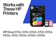 HP 68 Black/Tri-Color Ink Cartridges (2-Pack) | Works with Envy 6100e, 6500e Series | 6L6S2TN | Packaging May Vary