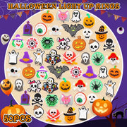 Halloween Party Favors 50Pcs Trick or Treats Halloween Toys for Kids | Halloween Party Favors for Kids & Adults, Non‑candy Gift Bag Fillers, Light Up Rings for Halloween party supplies
