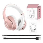 Glynzak Wireless Bluetooth Headphones Over Ear V6.0 HiFi Stereo with Mic | 65H Playtime 6EQ Modes Foldable Bluetooth Headset with Microphone for Travel Smartphone Computer Laptop Rose Gold