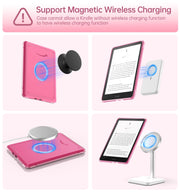MoKo 360°Rotating Case for 7"Kindle Paperwhite 12th Gen/Colorsoft,Raspberry | Detachable Magnetic, Clear Back, Adjustable Stand Cover, Auto Wake/Sleep, for Kindle Colorsoft 1st Gen 2025/2026