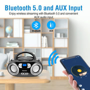 MEGATEK Portable CD Player Boombox with Bluetooth & FM Radio – Black | USB Playback, Clear Stereo Sound, AUX Input, Headphone Jack, CD-R/RW & MP3-CD Support, LCD Display, AC/Battery Powered
