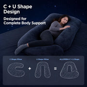 ALLOPERA U Shape Pregnancy Pillow - Full Body Maternity Pillow for Sleeping | Side Sleeper Support for Back, Belly, Hip & Leg, Pregnant Women, Removable & Washable Cover, Adjustable Fill, 57 Inch, Velvet