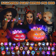 Halloween Party Favors 50Pcs Trick or Treats Halloween Toys for Kids | Halloween Party Favors for Kids & Adults, Non‑candy Gift Bag Fillers, Light Up Rings for Halloween party supplies