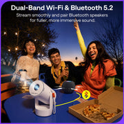 Aurzen Roku TV E1R Smart Portable Mini Projector with WiFi and Bluetooth | Roku TV Built-in, Upgraded Sound Base, 180° Rotation, Auto Vertical Keystone, Zoom, Portable for Home Movie/Bedroom/Outdoor