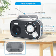 DreamSky AM FM Portable Radio Plug in Wall or Battery Operated | for Home & Outdoor, Strong Reception, Large Dial Easy to Use, Transistor Antenna, Headphone Jack, Elderly Seniors Small Gifts
