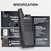 Retevis RT22 Commercial FRS Walkie Talkies Rechargeable Long Range (6 Pack) | Slim & Lightweight 2 Way Radio, For K-12 & Retail, Comfortable for All-Day Wear, Loud & Clear Audio, Charge 6 Radios At Once