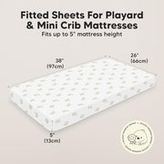 2-Pack Mini Crib Sheets Fitted, 38x26 Pack N Play Mattress Sheets (Elly) | Organic Cotton Sheets for Pack and Play Mattress, Soft, Breathable Playard Bedding Sheet, Mini Toddler Bed Cover, Boys, Girls
