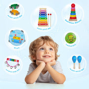 Childom Wooden Musical Instruments Set, Preschool Percussion Instrument Kit | Educational Music Learning Toy Set, Christmas Birthday Gift for Boys and Girls Ages 3 and Up, Includes Xylophone,Bells & Drum