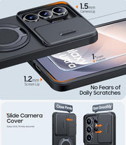 JAME for Samsung Galaxy S26 Ultra Case with Ring Stand & Slide Camera Cover | Ring Holder Kickstand, Screen Protectors, Dual-Layer Shockproof Protective, Magnetic Accessory Friendly Phone Case, Black