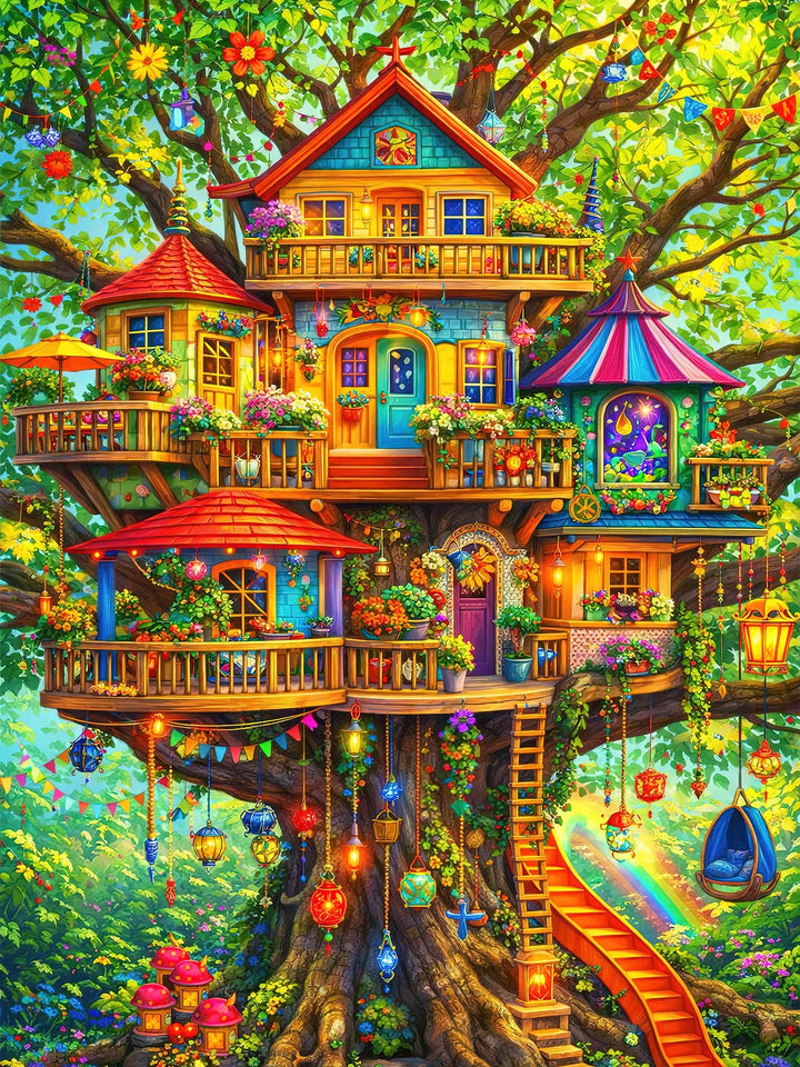 Teemosreal Puzzles for Adults 1000 Pieces, Colorful Treehouse Jigsaw Art | Secure Interlocking Fit, Matte Glare-Free Surface, Thick Sturdy Board, Poster Included, A-F Back Guide, Frameable Wall Decor