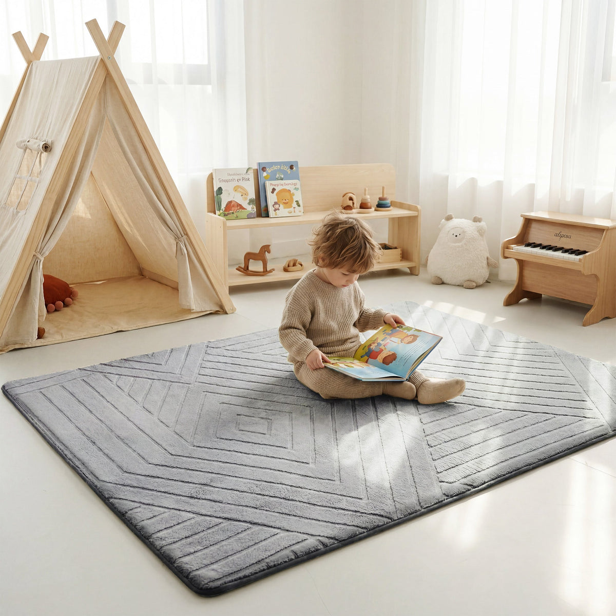 Diamond Weave Faux Fur Jacquard Plush Play Mat