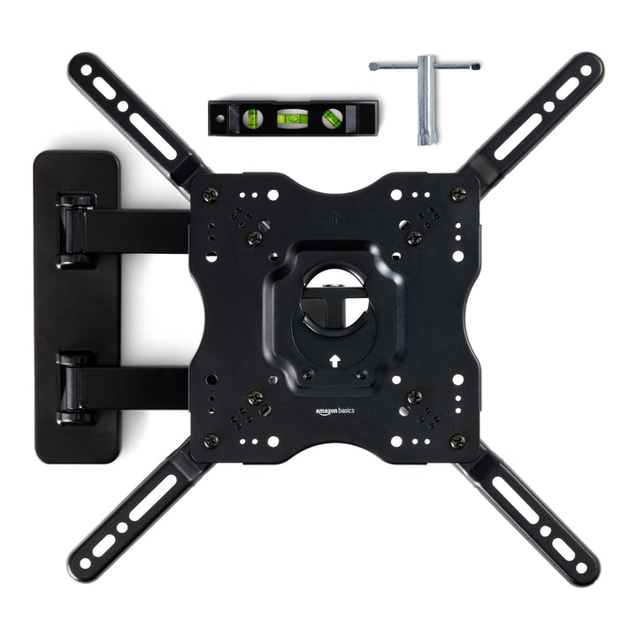 Amazon Basics Full Motion Articulating TV Wall Mount, with Swivel and Tilt, for 26" to 55" TVs and Flat Panels up to 80 Lbs, VESA Compatible, Single Stud, Black