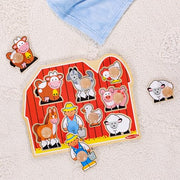 Melissa & Doug Farm Animals Jumbo Knob Wooden Peg Puzzle | 8 Jumbo Peg Pieces, Wooden Board, Farm Animal Matching, Shape Recognition, Montessori Inspired Toddler Toys for Kids, Ages 1+