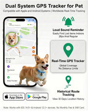 GPS Tracker for Dogs, Smart Dog Tracker with Real-Time Location, for Android and iPhone No Monthly Fee & No SIM Card- Pet Location Tracker with Holder, IP68 Waterproof, Indoor & Outdoor Pet Safety Use