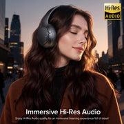 Hybrid Active Noise Cancelling Headphones 120H Playtime 6 ENC Clear Call Mic, Over Ear Headphones Wireless with Hi-Res Audio Comfort Earcup Low Latency ANC Bluetooth 6.0 Headphones for Travel Workout