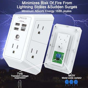 Wall Charger, Surge Protector, QINLIANF 5 Outlet Extender with 4 USB Ports | 1680 Joules, 3-Sided Power Strip, Multi Plug Wall Outlet Adapter Spaced for Home Travel Office, White
