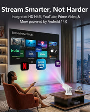 Mini Projector with WiFi 6 and Bluetooth 5.4, Portable Projector 4K Support, 180 ANSI, 5W Soundbase Speaker, Auto Vertical Keystone 210°Rotatable Smart Proyector for Movie Home Outdoor