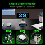 3 in 1 Mag-Safe Wireless Charger Stand for iPhone Apple Watch AirPods | Adjustable Blue Ambient Light,15W Magnetic Charging Station for iPhone 17 16 15 14 13 12 Series wireless charging station