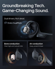 SHOKZ OpenRun Pro 2 Bone Conduction Bluetooth Sport Headphones, Black | Bundle with Reflective Strip；DualPitch premium sound；Open ear awareness; Smart Mic; IP55; 12H battery; Running/Cycling/Hiking