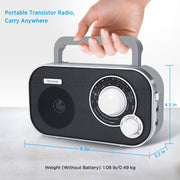 DreamSky AM FM Portable Radio Plug in Wall or Battery Operated | for Home & Outdoor, Strong Reception, Large Dial Easy to Use, Transistor Antenna, Headphone Jack, Elderly Seniors Small Gifts