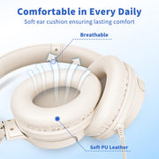 Wired Headphones with Microphone for School, 3.5mm Corded Headphones, Beige | Wired Over Ear Foldable Plug in Headphones, 4.9ft Tangle-Free Nylon Cord for School, Tablet, Laptop, MP3/4, Airplane Travel