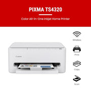 Canon PIXMA TS4320 – Wireless Color Inkjet Printer with Print, Copy, Scan | Cost Efficient Multi-Function Photo Printer, Copier, Scanner for Home Use, Compact Design, Easy Setup