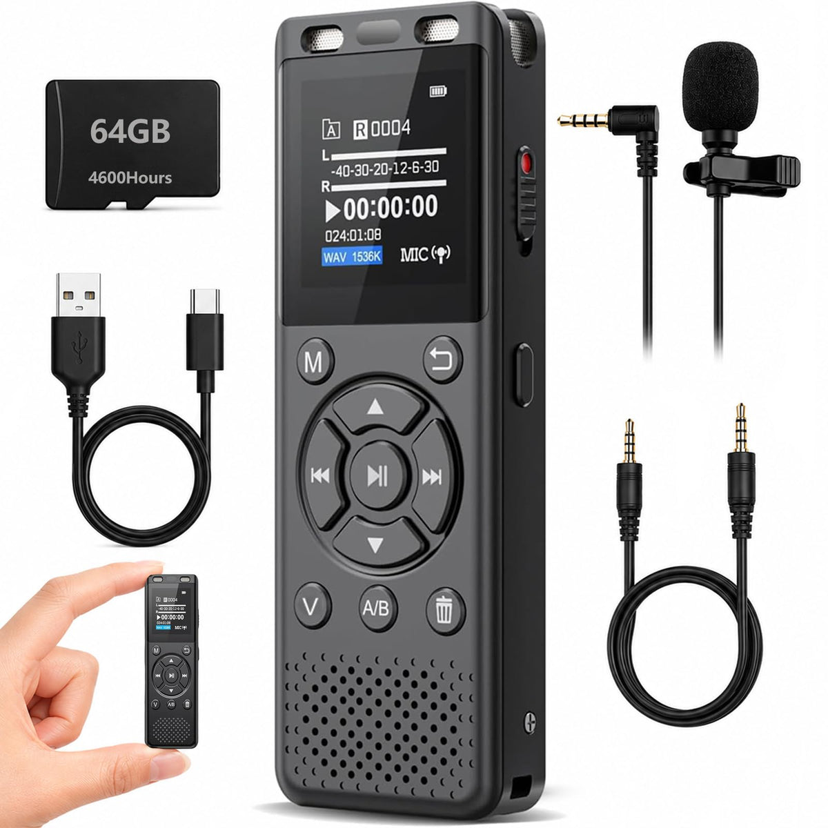 Tonfarb 64GB Digital Voice Recorder with Playback,Audio Recording Device | for Lectures Meeting/Classes/Interviews,Tape Recorder with Voice Activated,Password,Noise Reduction,A-B Repeat,MP3 Player Etc