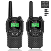 Walkie Talkies Long Range for Adults, Rechargeable FRS Two-Way Radio, 2Pack | NOAA weather alert. 1200mAh Li‑ion battery supports USB‑C charging. LED flashlight and VOX hands‑free function for Outdoors.