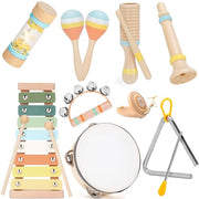 Kids Musical Instruments Set Wooden Montessori Toys for Boys and Girls | musical toy for kids 18 month+, xylophone tambourine set for kids preschool educational, Christmas birthday gift