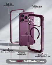 Diaclara Magnetic for iPhone 18 Pro Case with Screen Protector, Burgundy | Fit for MagSafe, Built‑in Anti‑Scratch Touch‑Sensitive Screen Protector, 360° Dual‑Layer Rugged, Mil‑Grade Drop Protection
