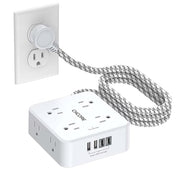 Surge Protector Power Strip - CHCORE 5Ft Braided Extension Cord with 8 Outlets with 4 USB (2 USB C) Charging Ports, Flat Plug Multi Plug Outlet Extender Charging Station for Home Office, ETL, White